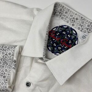 Robert Graham 2XL Classic White Jacquard Shirt Flip Cuff Contrast Long Sleeve
